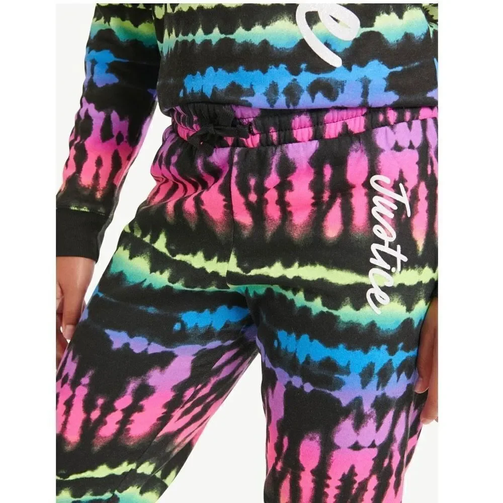NWT 2 Justice Girls Sz M(10) Fleece Tie Dye Joggers Graphic Sweatpants